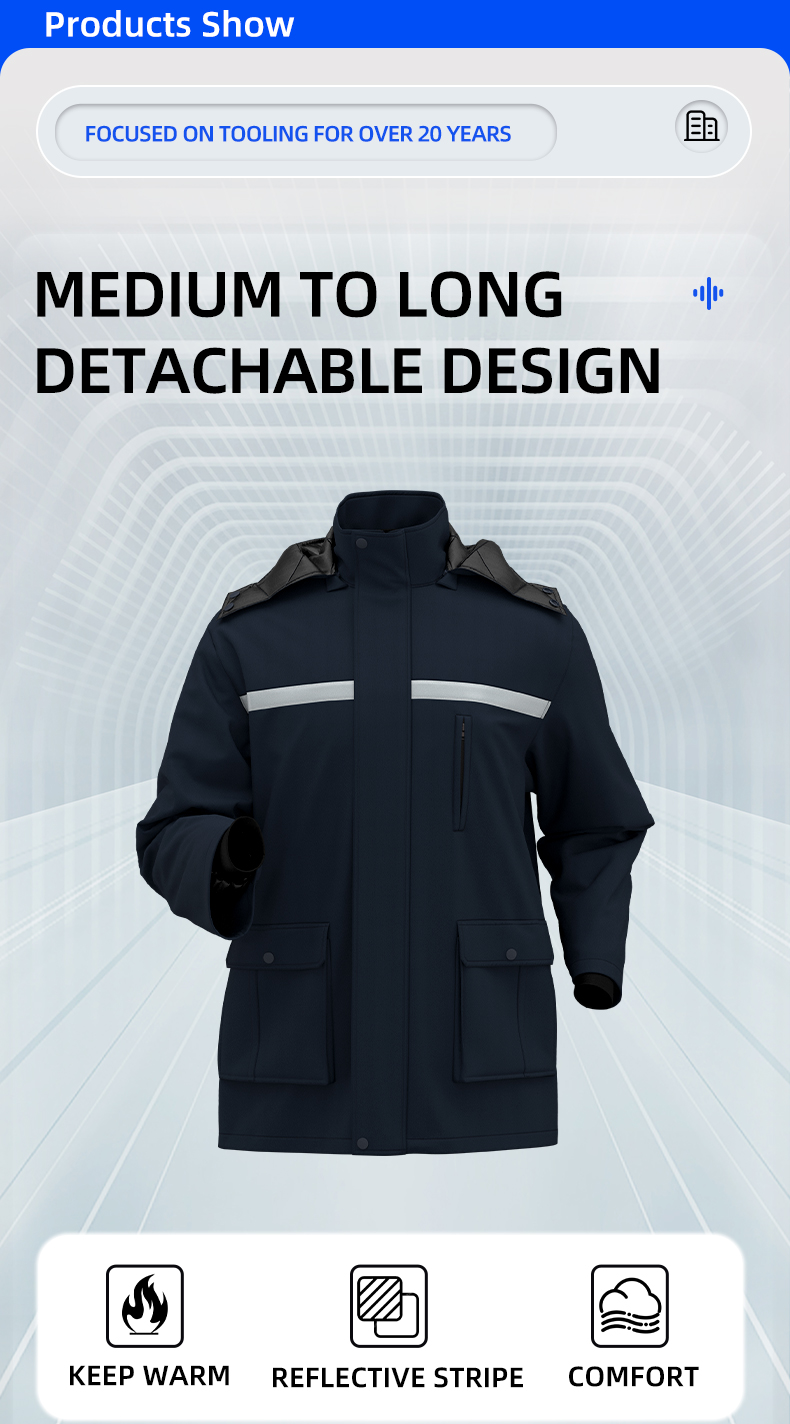 Detachable Wide High Visibility Mid-Length Winter Work Jacket