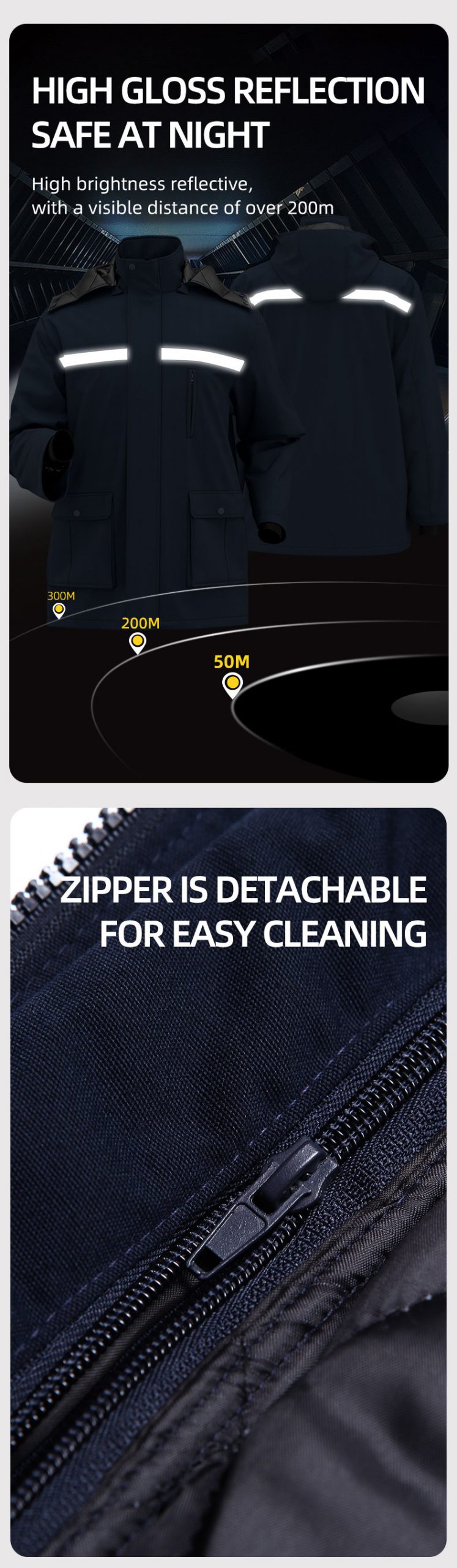 Detachable Wide High Visibility Mid-Length Winter Work Jacket2