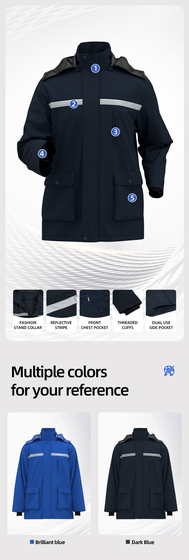 Detachable Wide High Visibility Mid-Length Winter Work Jacket3