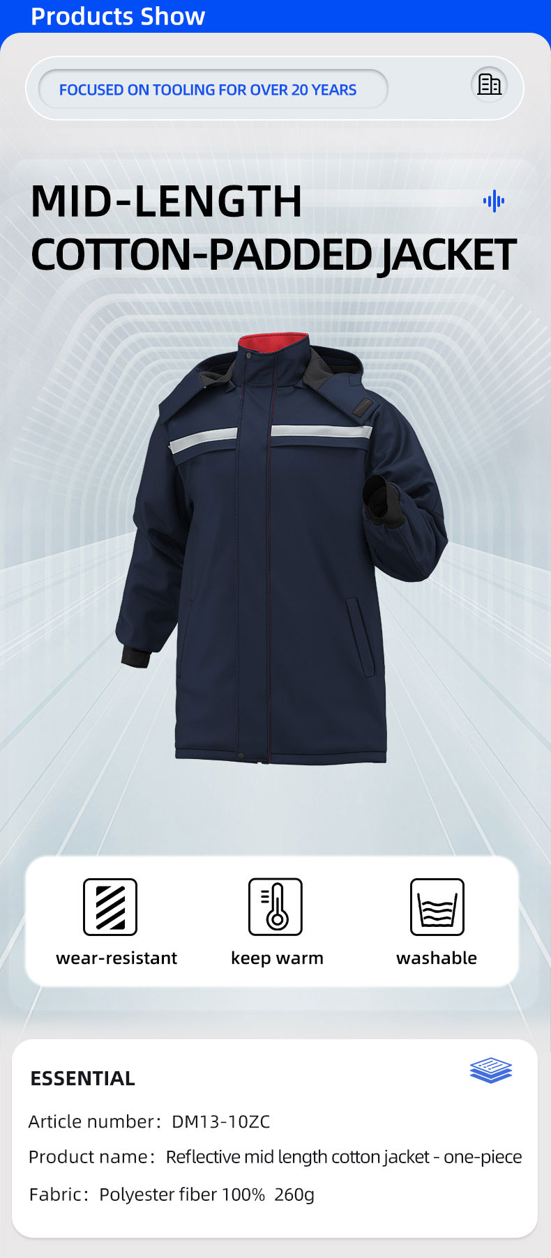 High Visibility One-piece Mid-Length Cotton Jacket