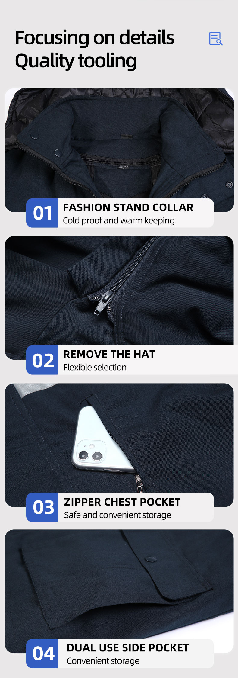 Detachable Wide High Visibility Mid-Length Winter Work Jacket6