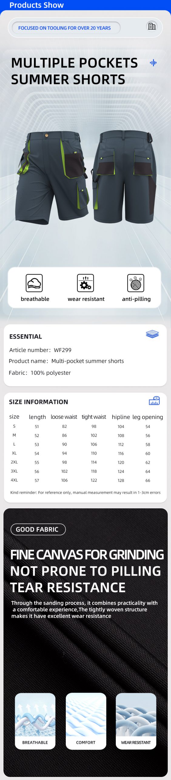 WF299 Multi-pocket Fashion Work Shorts