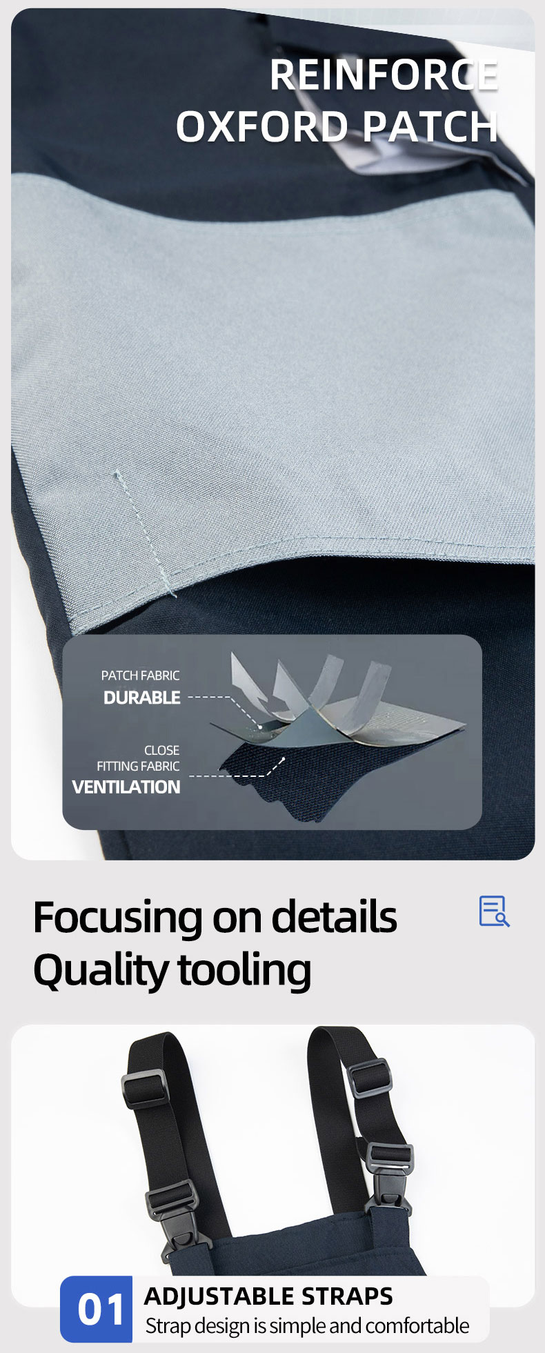 Cotton-like Brushed Multi-Pocket Oxford Reinforced Bib Overalls2