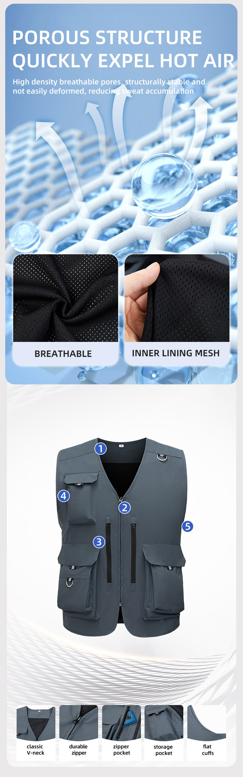 Waterproof zippered large pocket work vest8