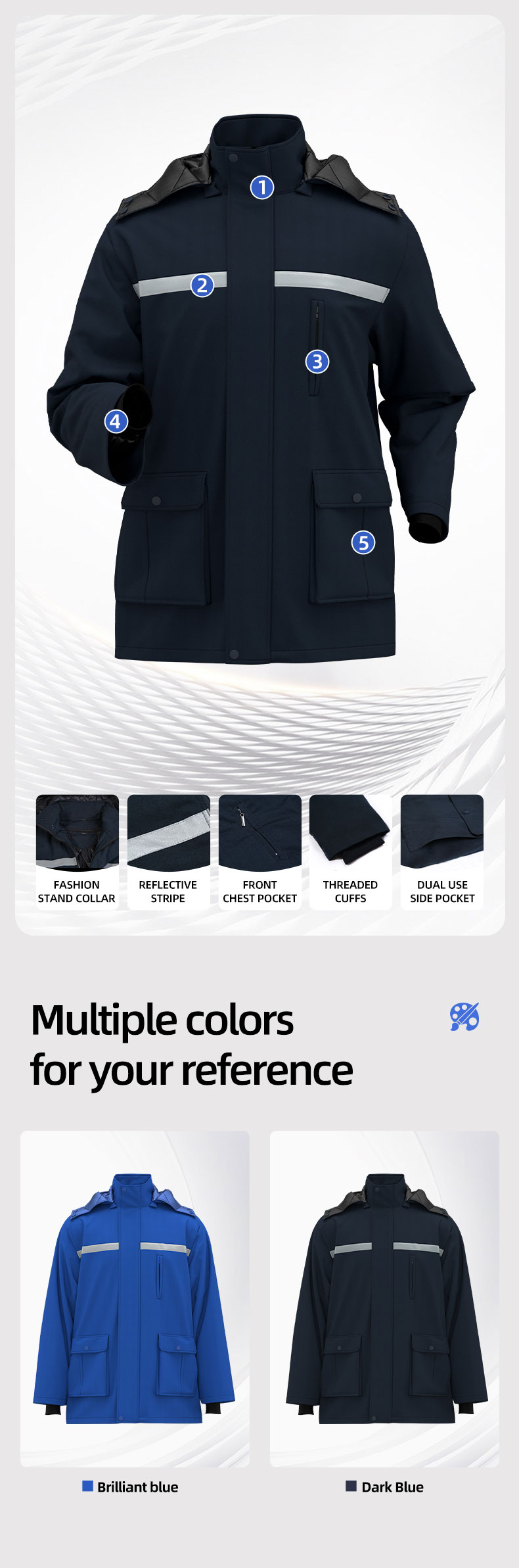 Detachable Wide High Visibility Mid-Length Winter Work Jacket3