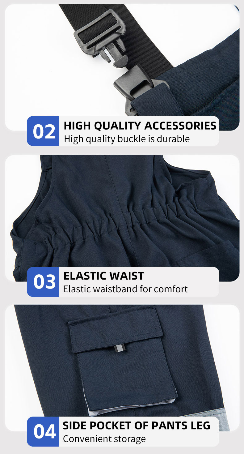 Cotton-like Brushed Multi-Pocket Oxford Reinforced Bib Overalls3