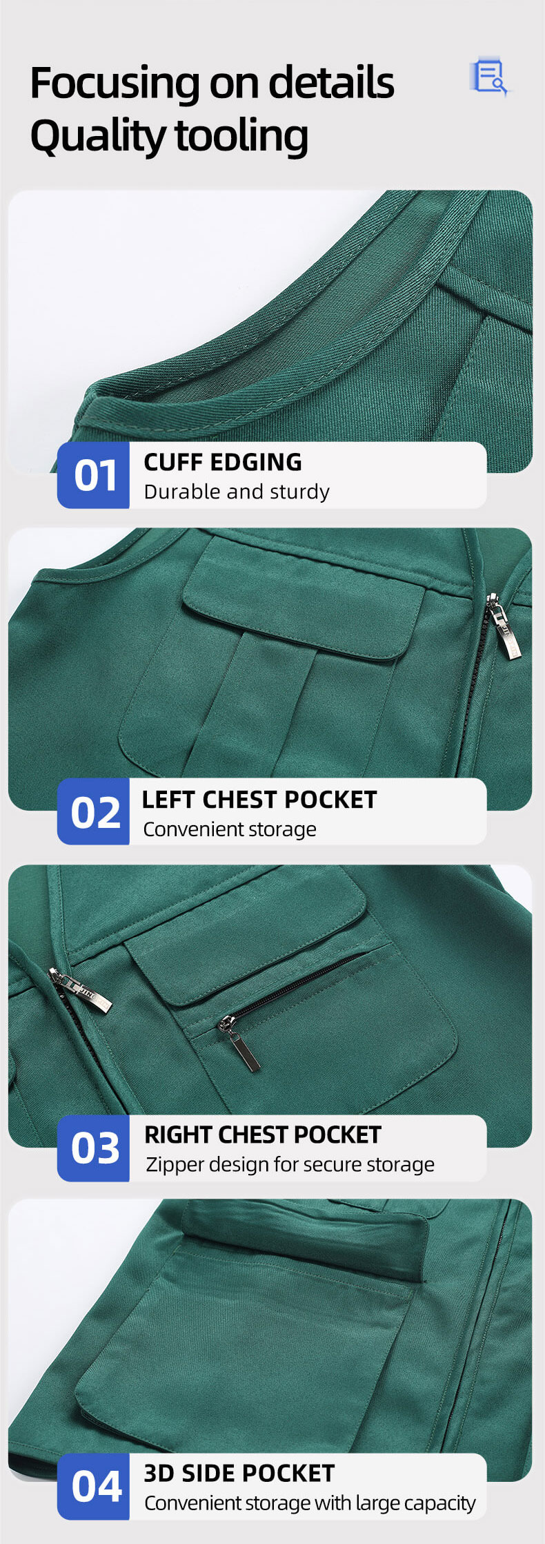 Solid Color Zipper Pocket Work Vest15