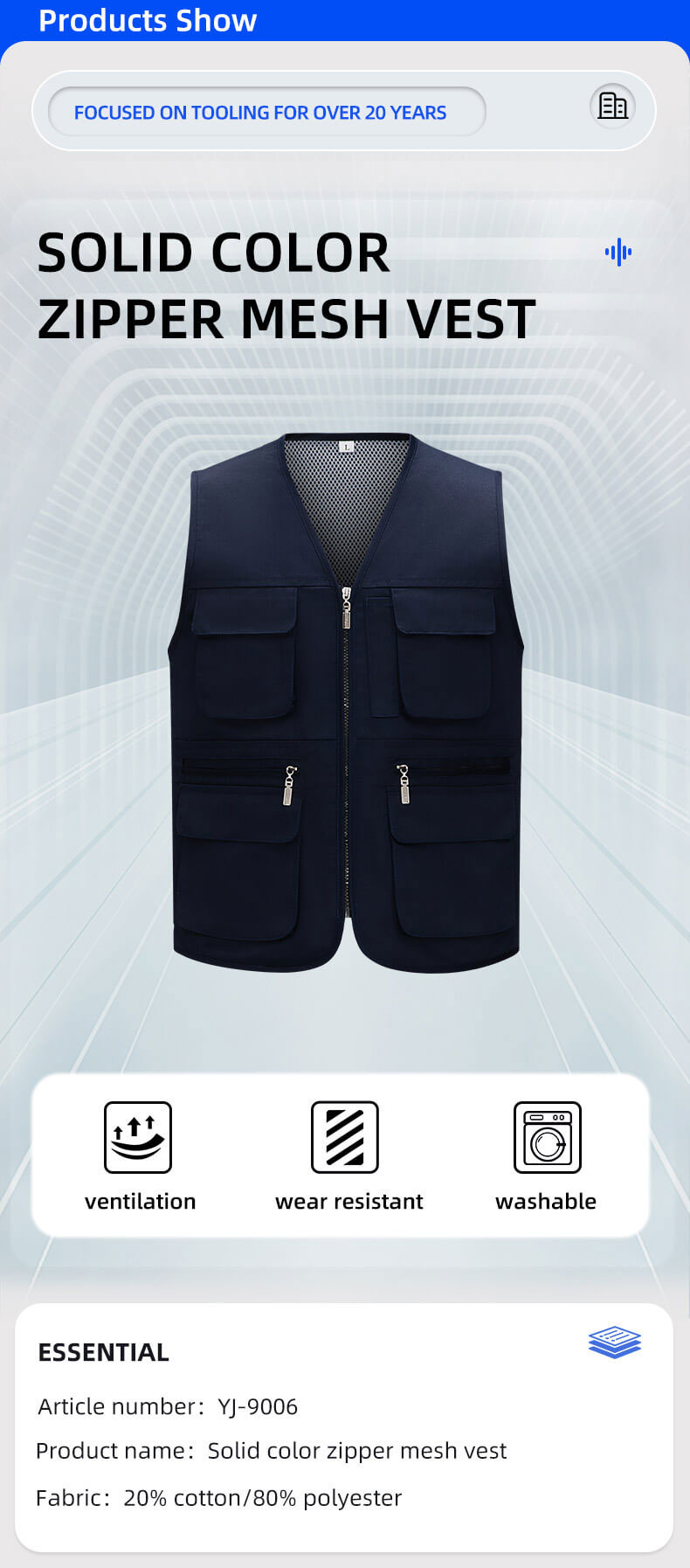 Solid Color Zipper Mesh Work Vest6