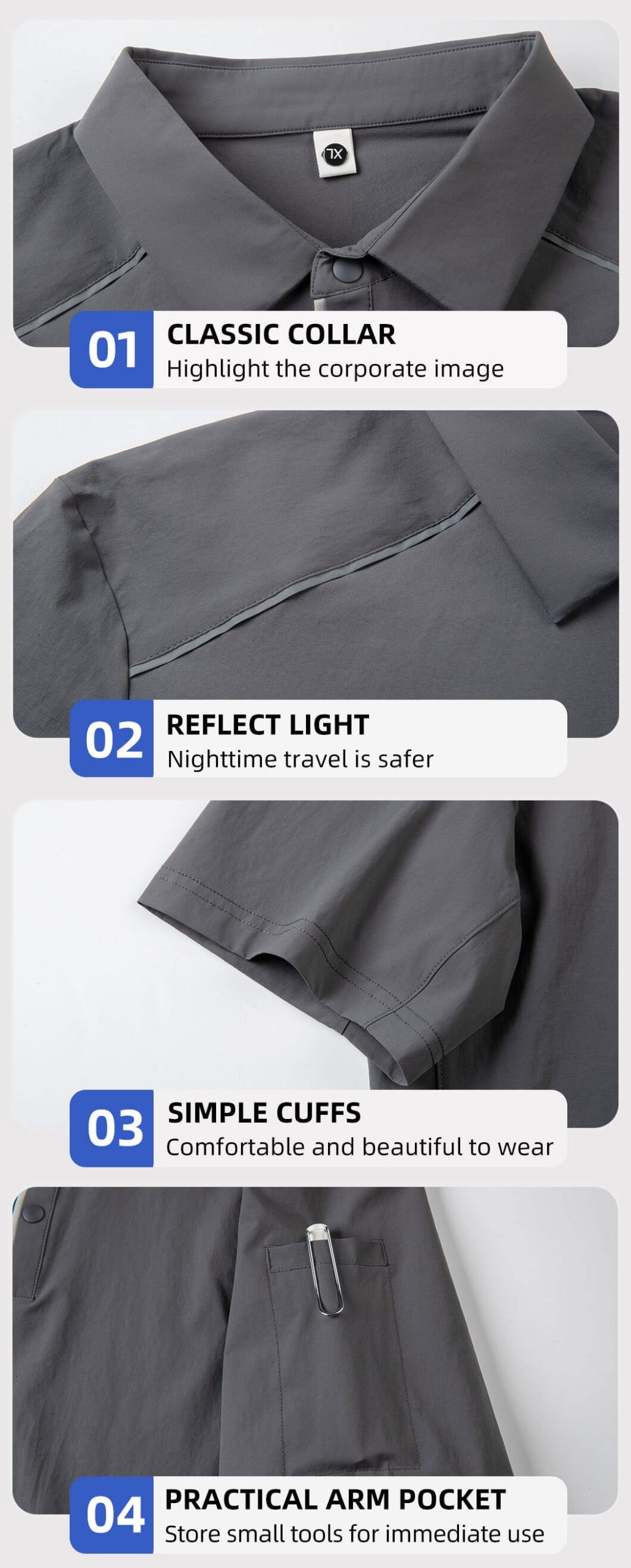 High-visibility solid color work T-shirt (stretchy, quick-drying, moisture-wicking, breathable)7