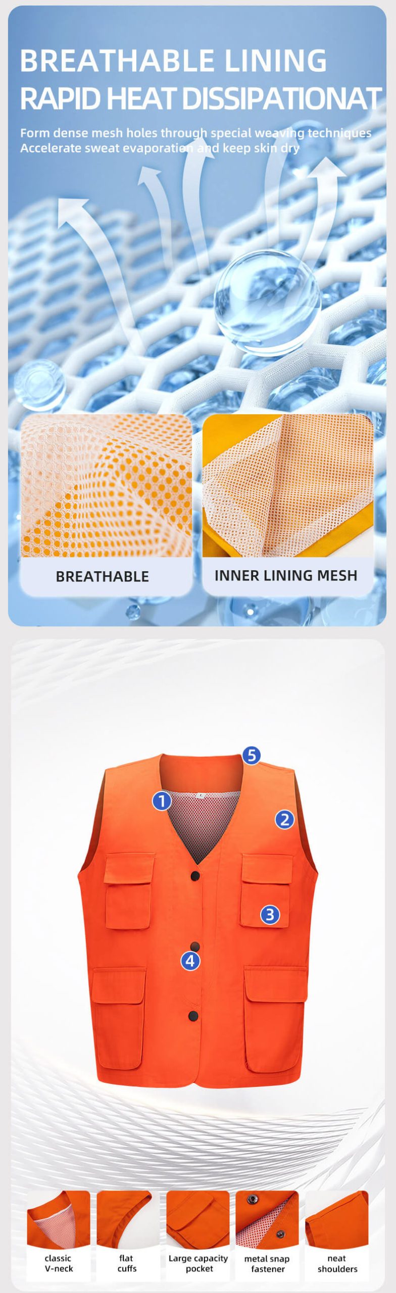 Concealed button solid color mesh work vest8