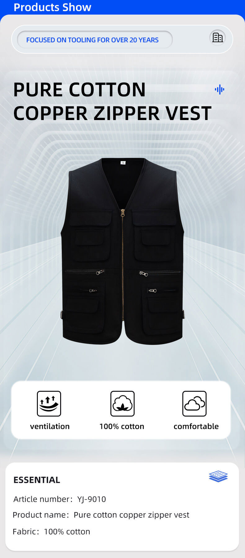 Pure cotton copper zipper work vest6