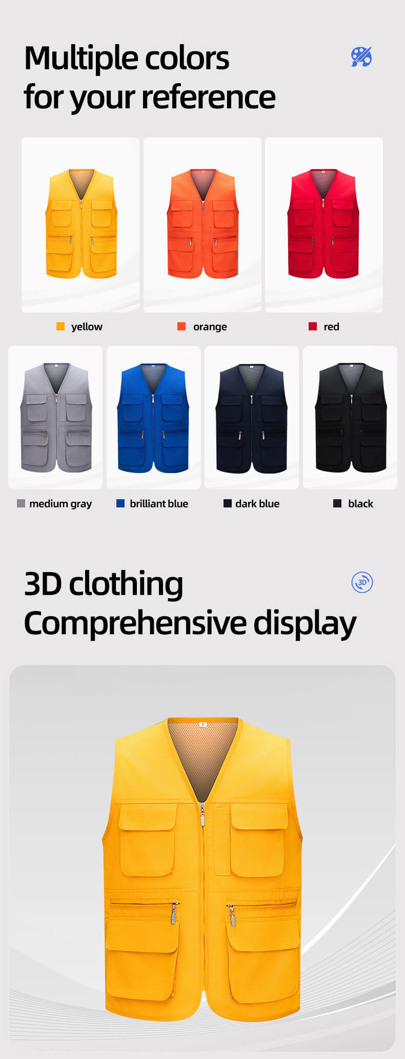 Solid Color Zipper Mesh Work Vest9