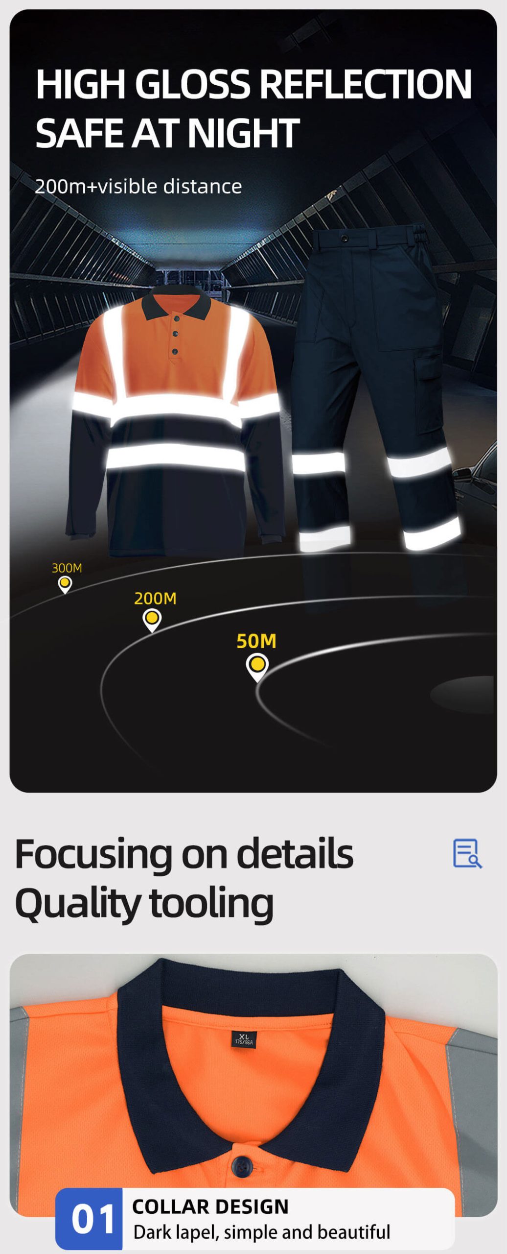 Quick-drying long-sleeved high-visibility polo suit3