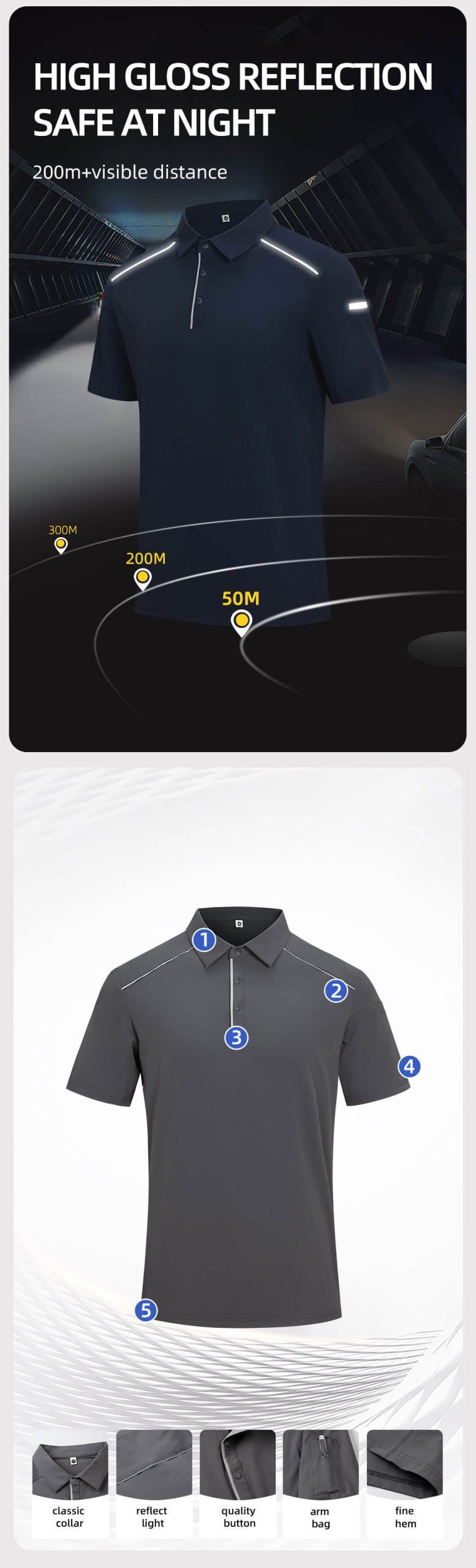 High-visibility solid color work T-shirt (stretchy, quick-drying, moisture-wicking, breathable)2