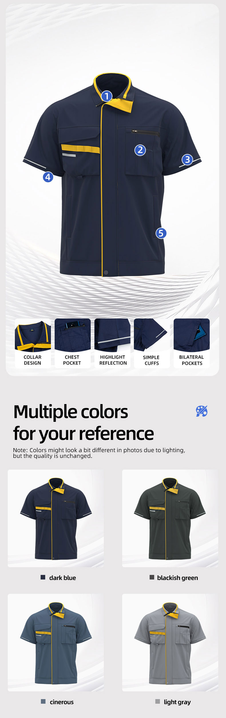 Summer short-sleeved moisture-wicking stretch work clothes3