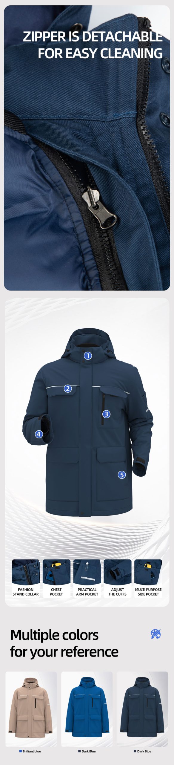 Winter 100% Cotton Detachable Fashion Jacket3