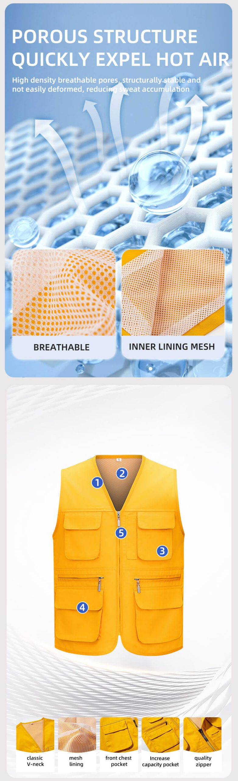 Solid Color Zipper Mesh Work Vest8