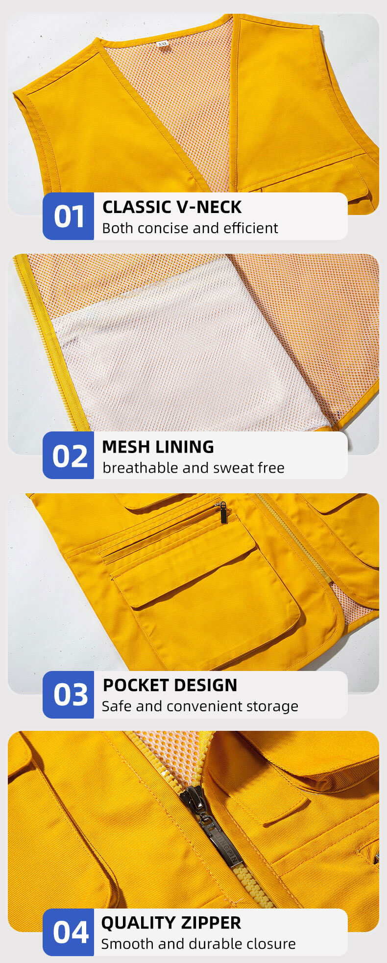 Solid Color Zipper Mesh Work Vest13