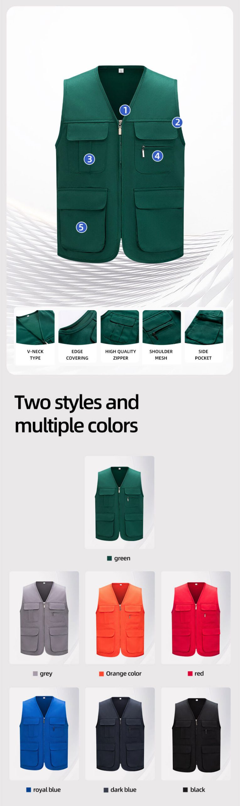 Solid Color Zipper Pocket Work Vest10