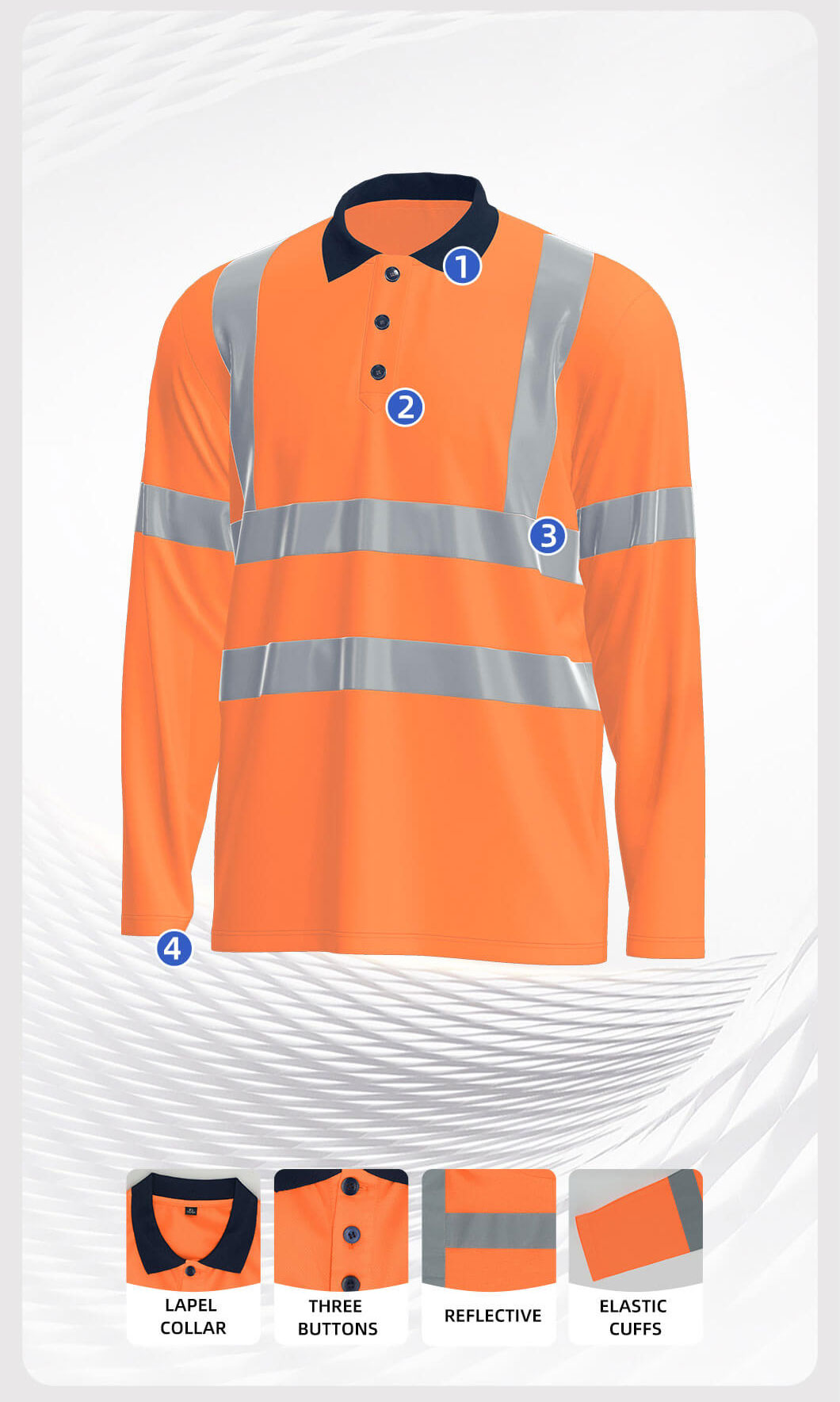 Summer quick-drying long-sleeved high-visibility lapel POLO shirt5
