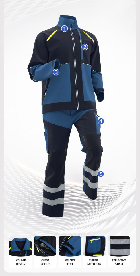 China Spring and Autumn Anti-Rip Work Clothes Men’s Wear-Resistant Miner Construction Worker Uniforms Printing Customized3