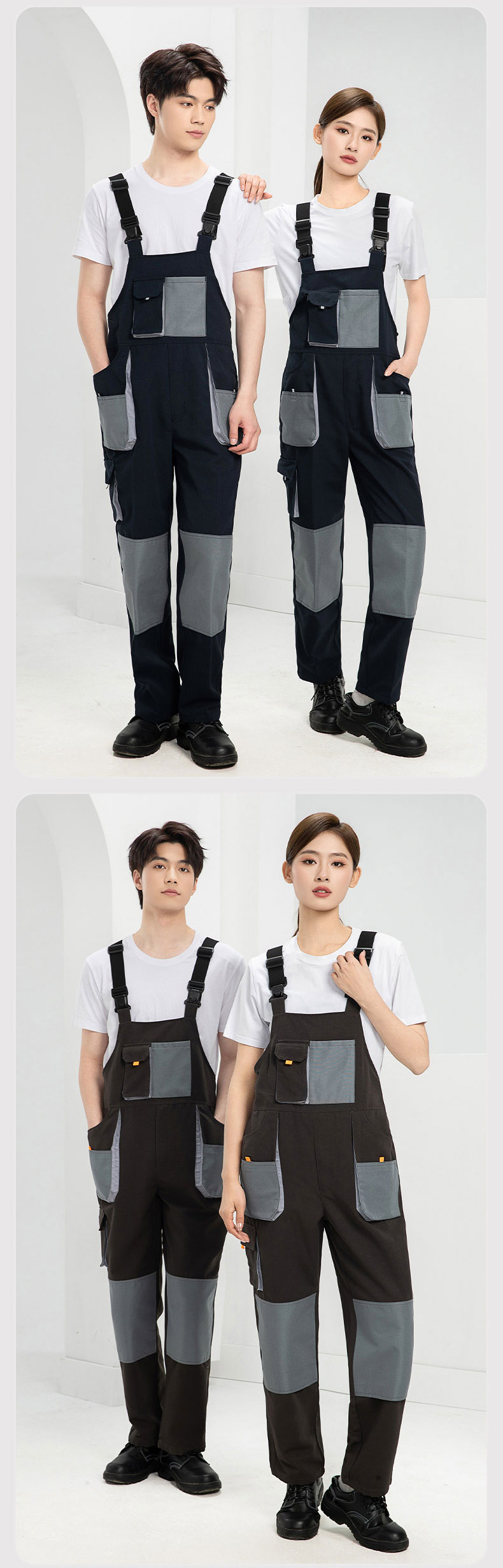 Cotton-like Brushed Multi-Pocket Oxford Reinforced Bib Overalls7