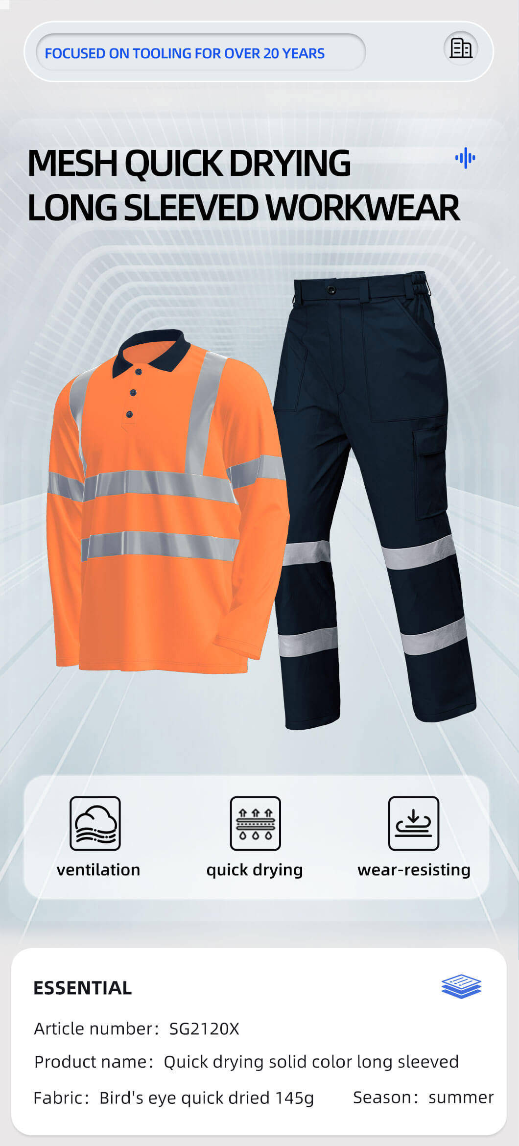 Quick-drying Long-sleeved High-visibility Solid Color Lapel POLO Shirt Suit2