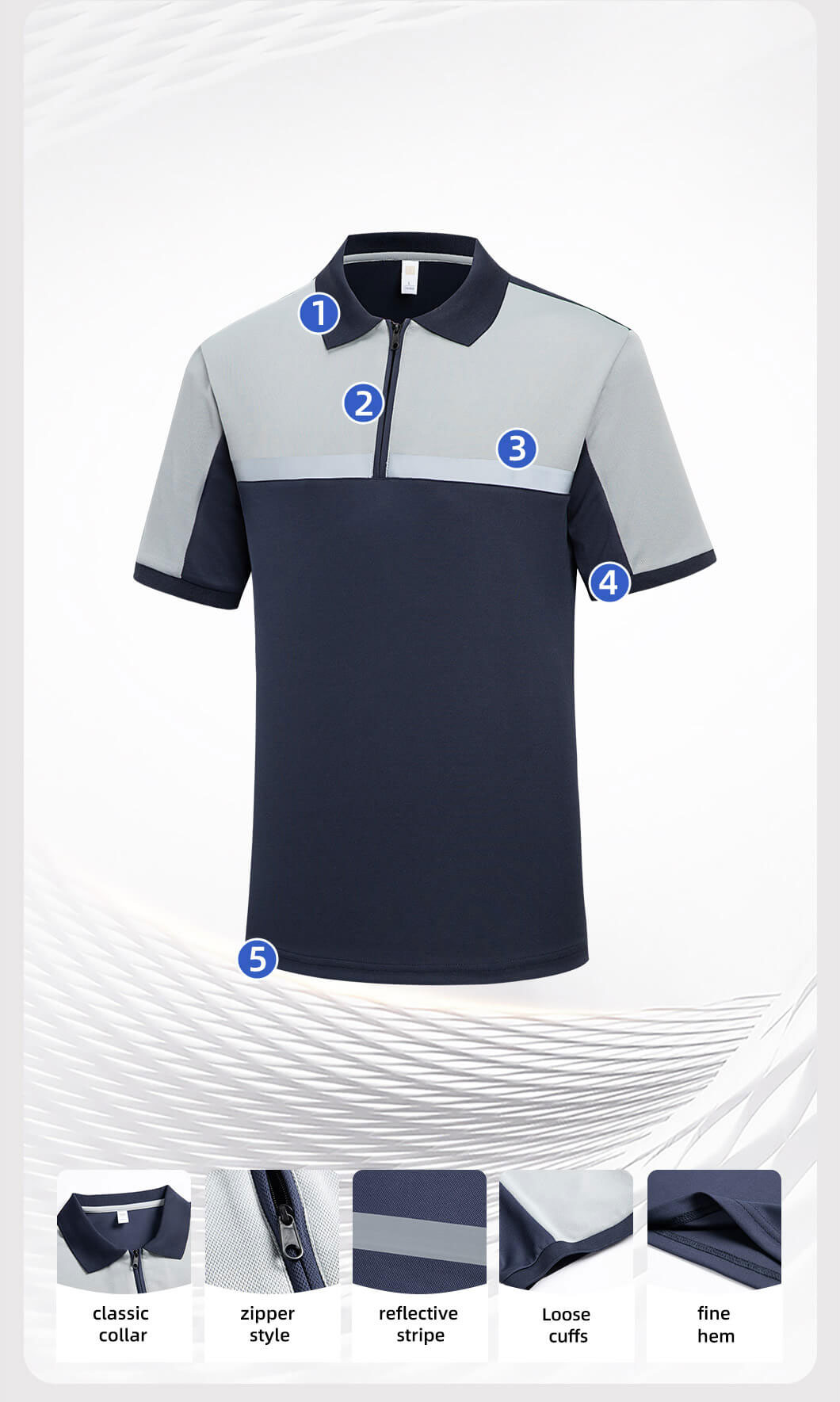 High Visibility Zipper Quick Dry Workwear T-shirt3