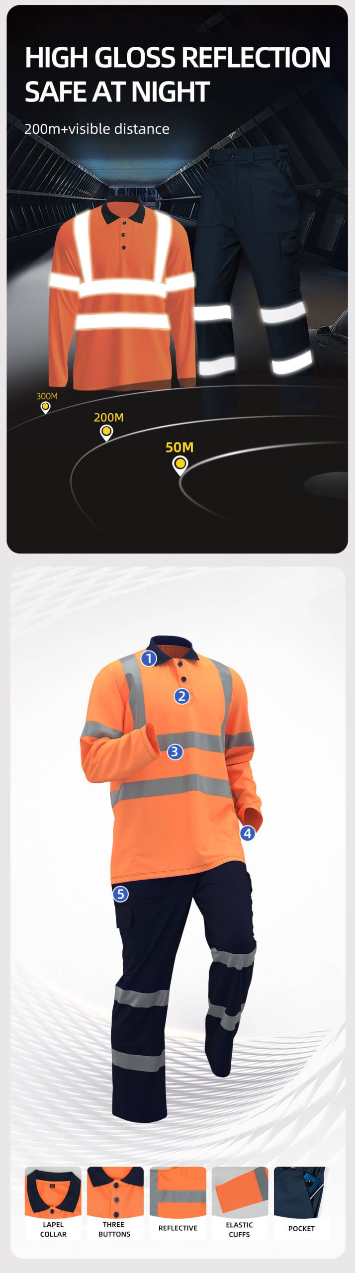 Quick-drying Long-sleeved High-visibility Solid Color Lapel POLO Shirt Suit4