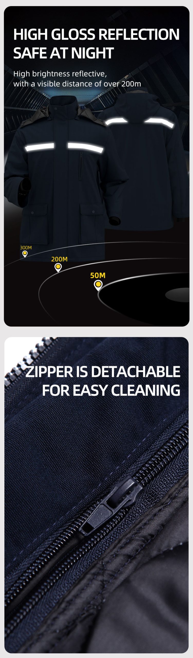 Detachable Wide High Visibility Mid-Length Winter Work Jacket2