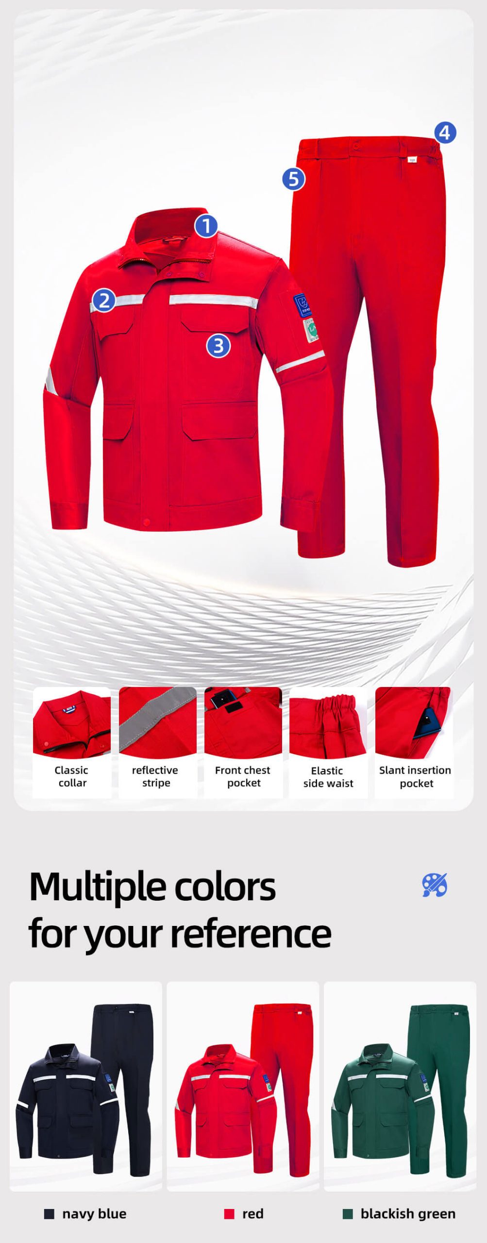 Large pocket high visibility anti-static protective clothing suit5