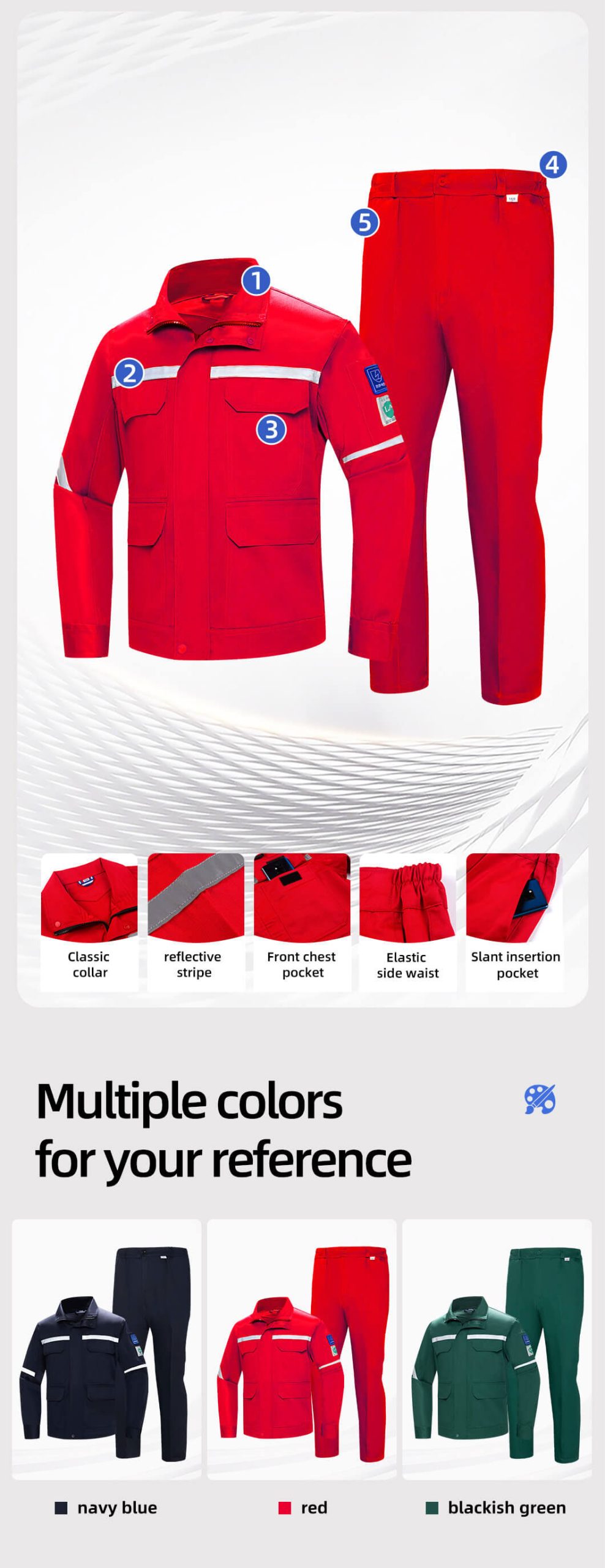 Large pocket high visibility anti-static protective clothing suit5