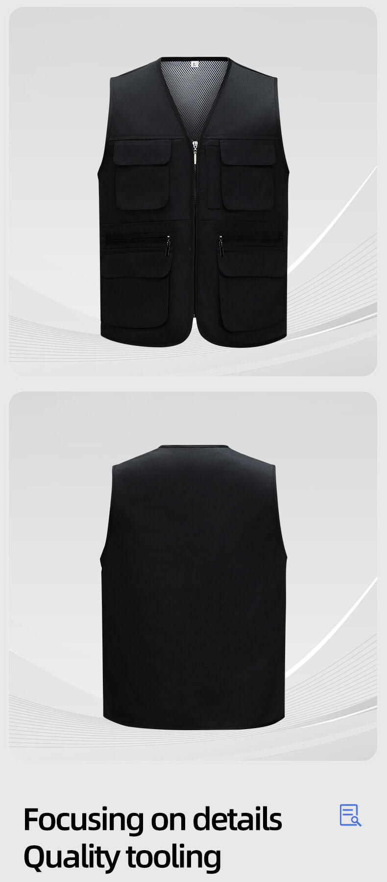 Solid Color Zipper Mesh Work Vest12