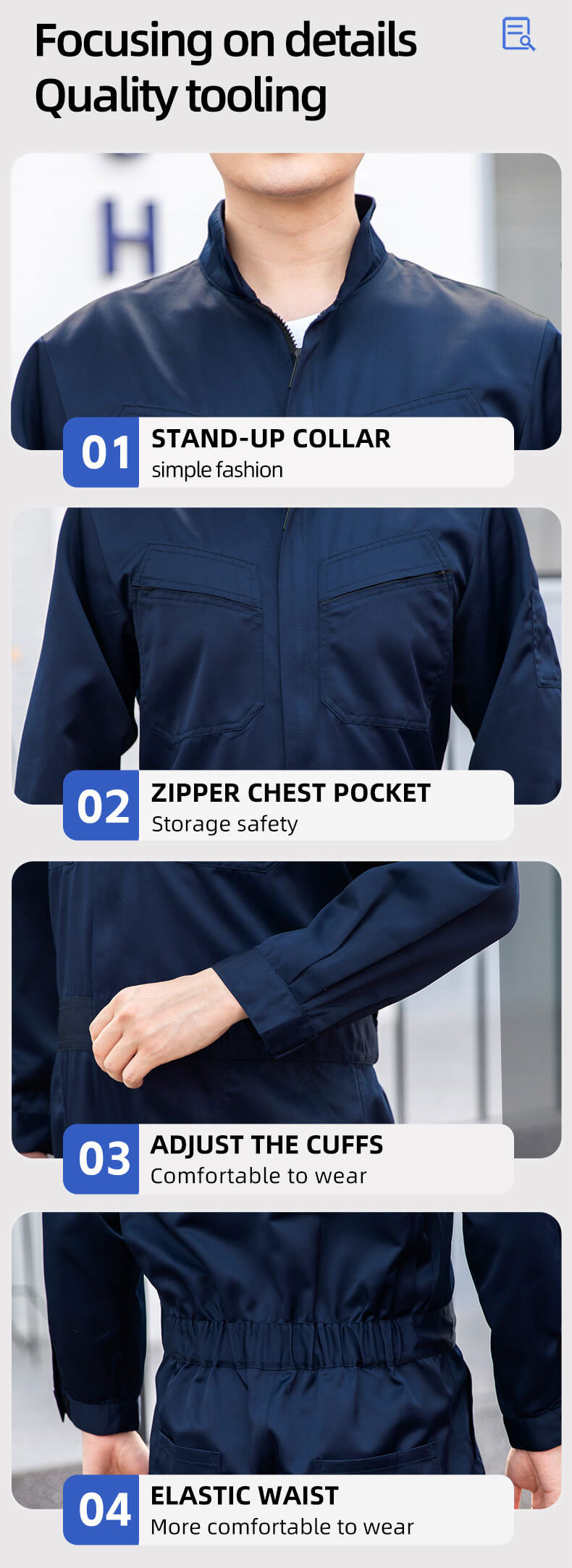 Polyester-cotton stand-up collar coveralls11