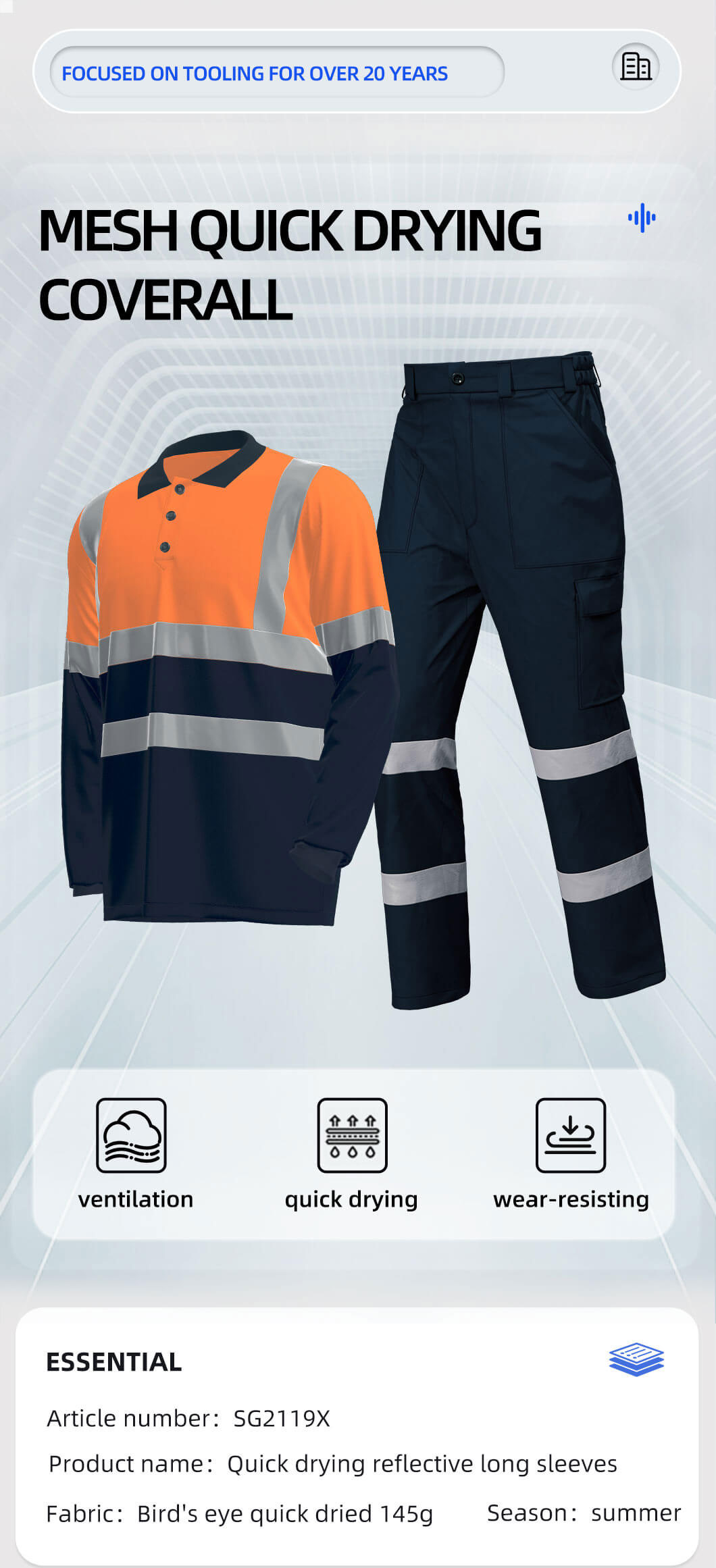 Quick-drying long-sleeved high-visibility polo suit1