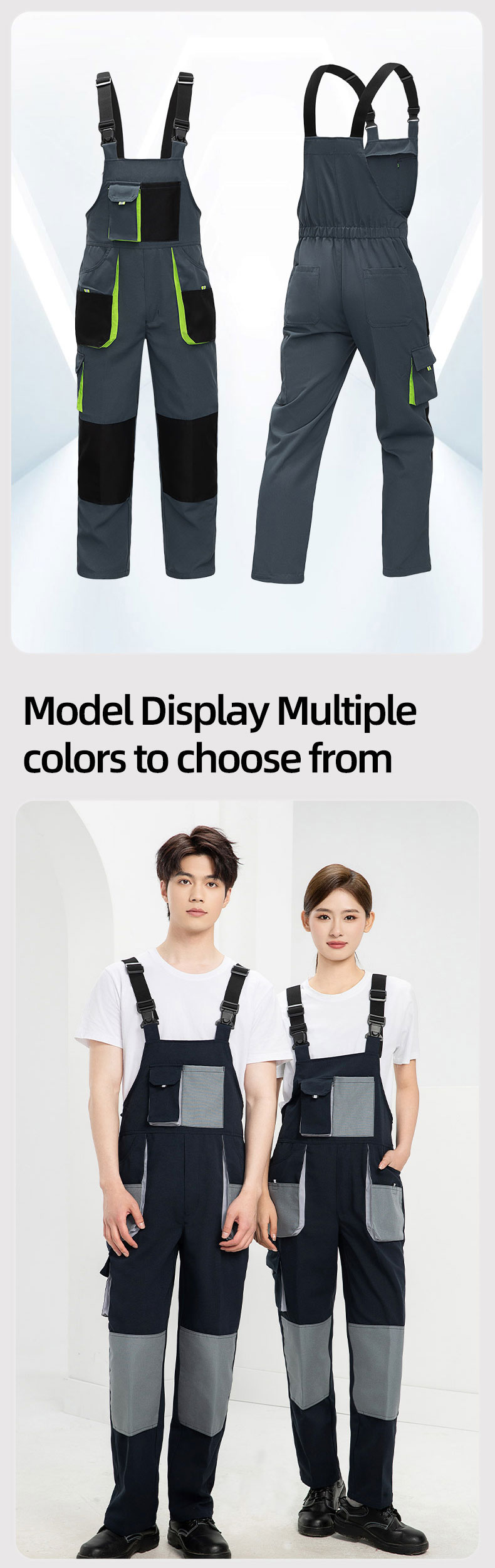 Cotton-like Brushed Multi-Pocket Oxford Reinforced Bib Overalls6