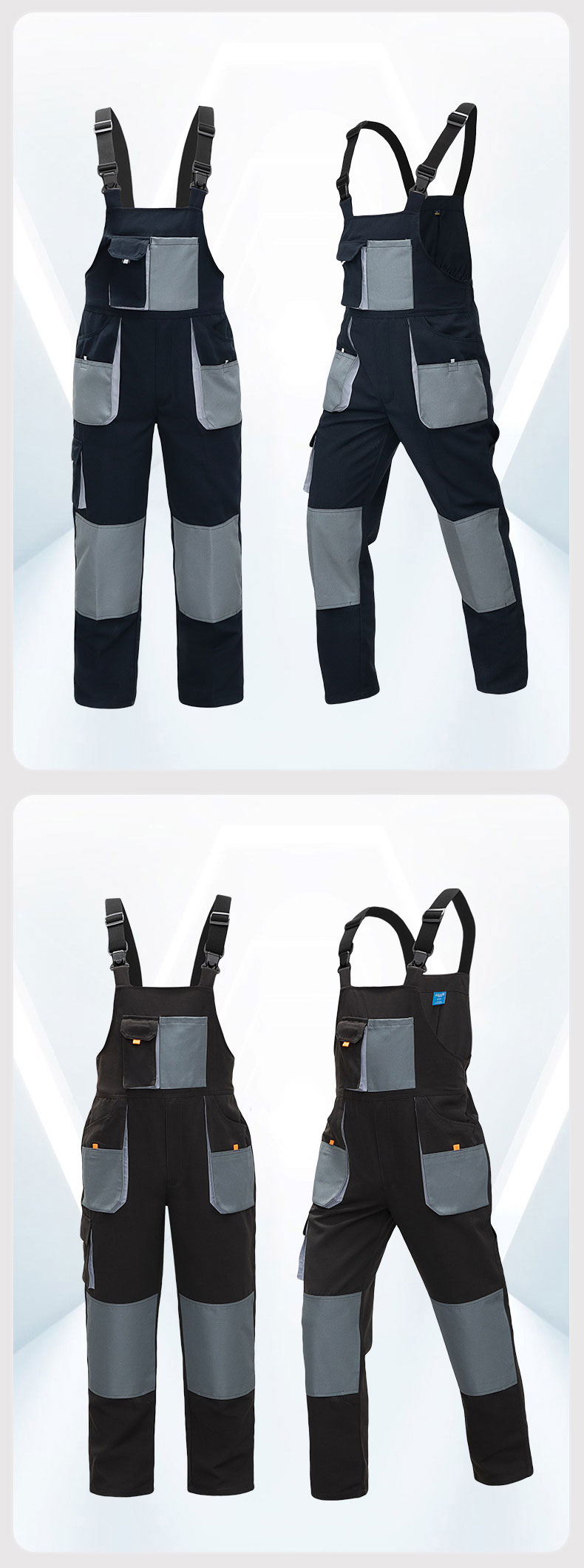 Cotton-like Brushed Multi-Pocket Oxford Reinforced Bib Overalls5