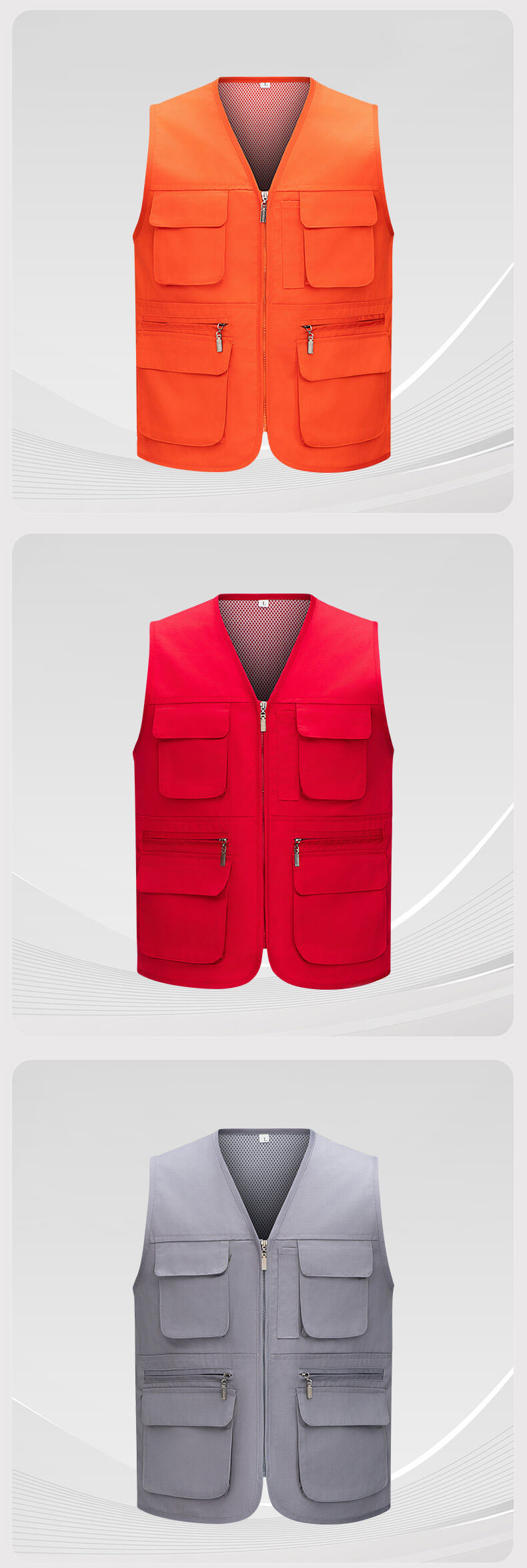 Solid Color Zipper Mesh Work Vest10
