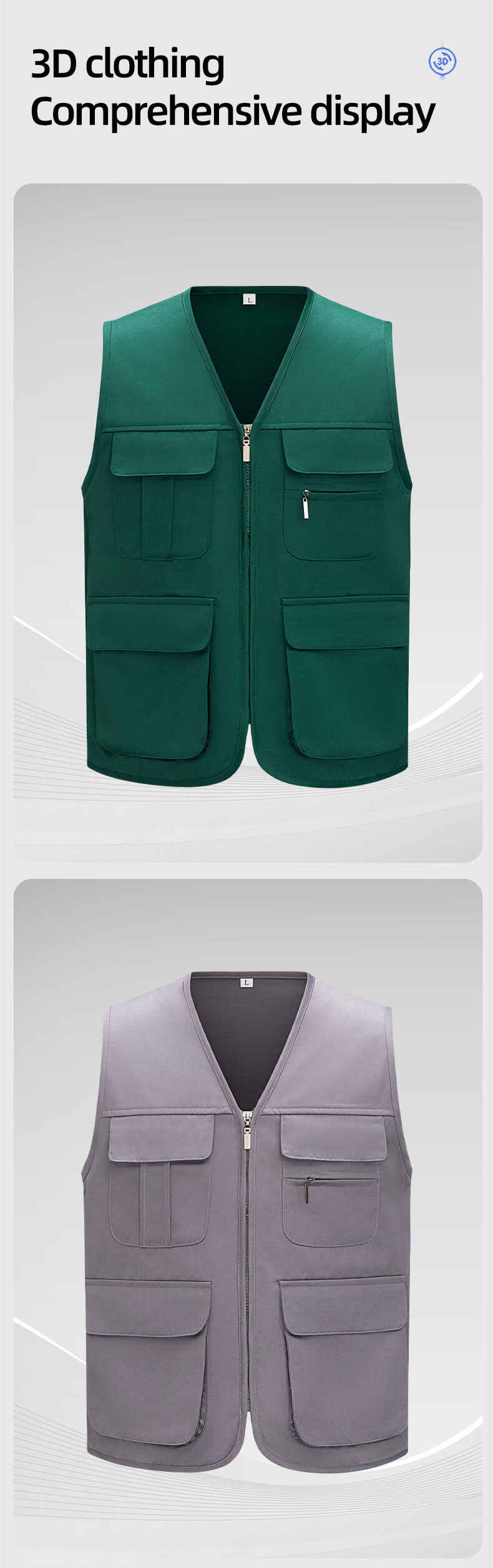 Solid Color Zipper Pocket Work Vest11