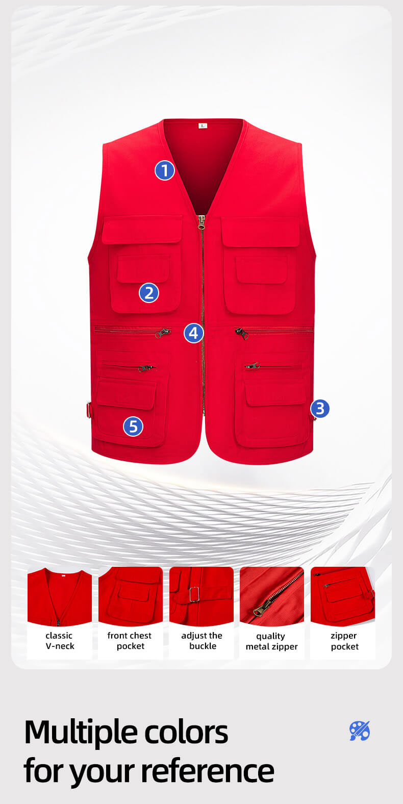 Pure cotton copper zipper work vest8