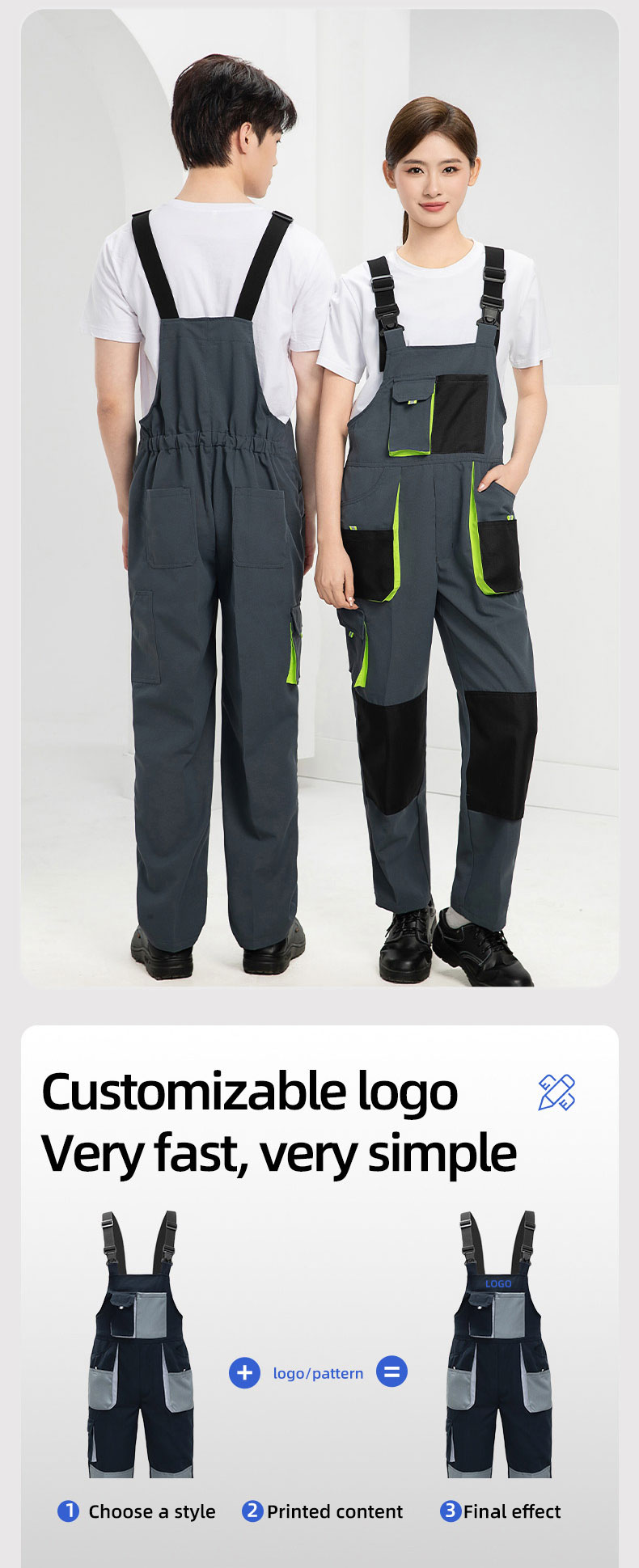 Cotton-like Brushed Multi-Pocket Oxford Reinforced Bib Overalls9