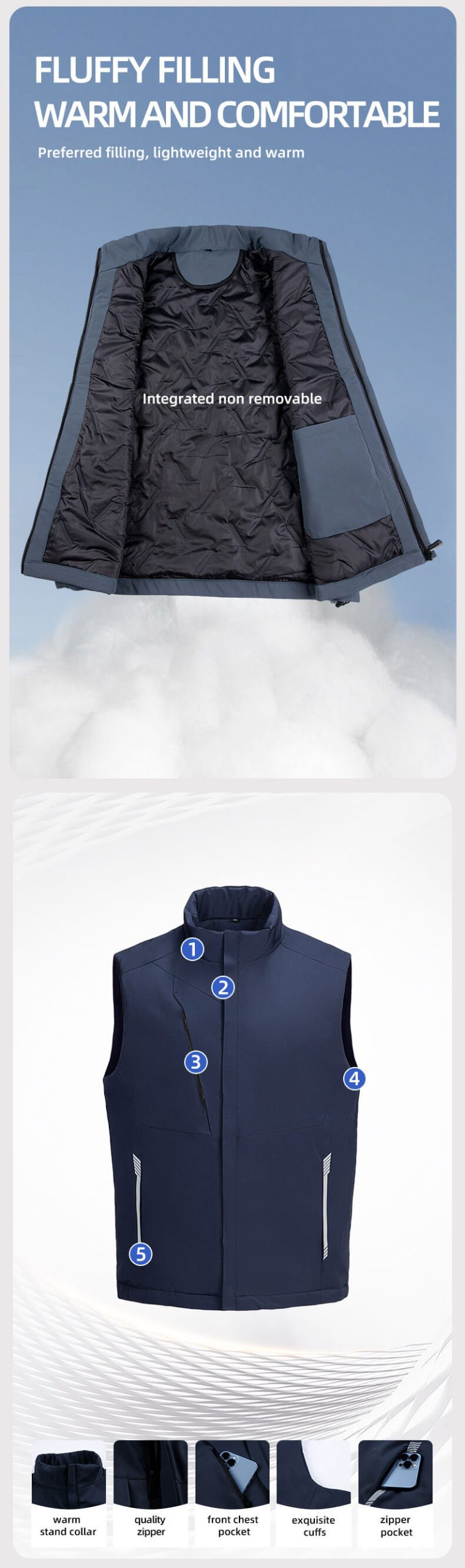 Solid Color Down Cotton Work Vest2