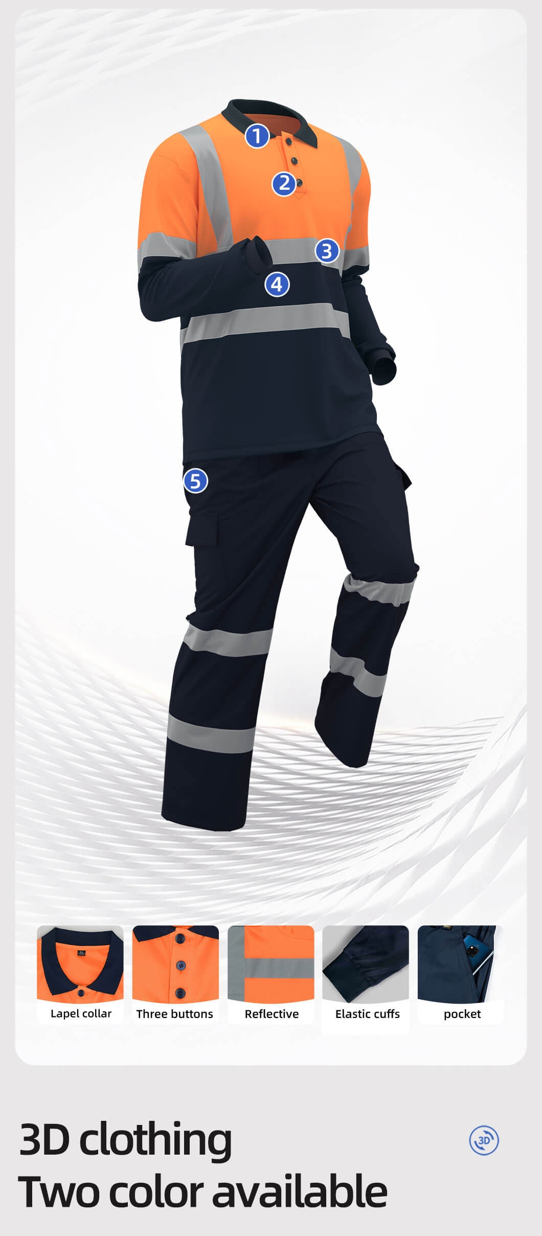 Quick-drying long-sleeved high-visibility polo suit5