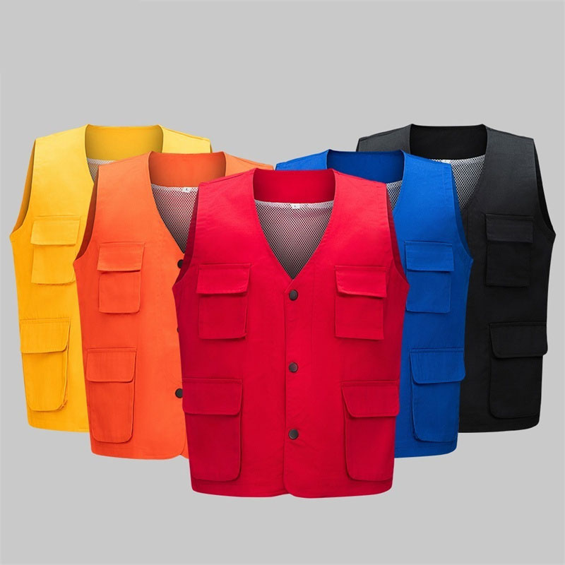 Concealed button solid color mesh work vest