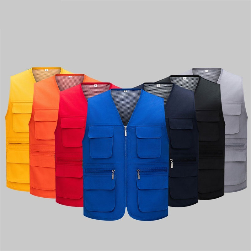 Solid Color Zipper Mesh Work Vest
