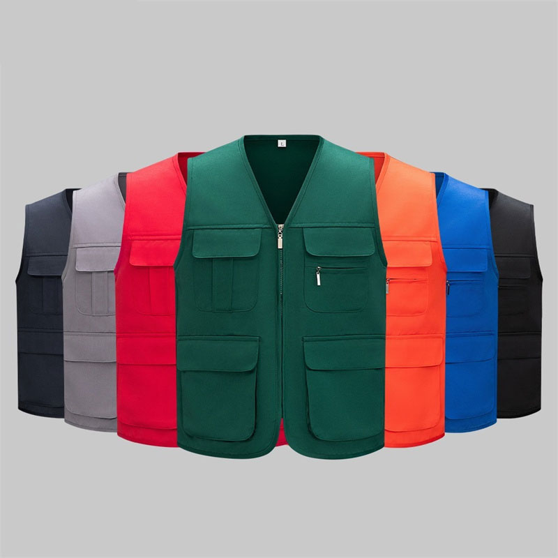 Solid Color Zipper Pocket Work Vest