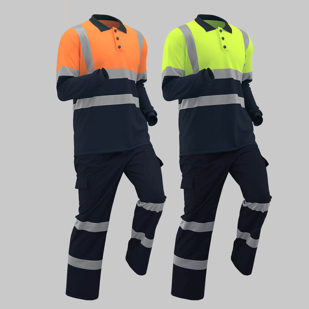 Quick-drying long-sleeved high-visibility polo suit