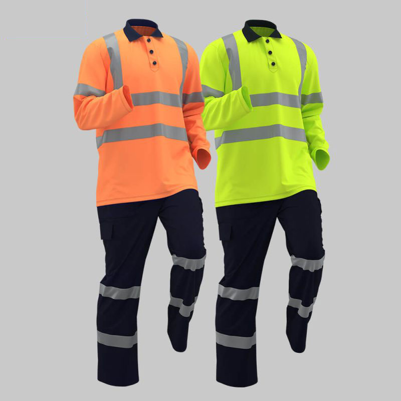 Quick-drying Long-sleeved High-visibility Solid Color Lapel POLO Shirt Suit