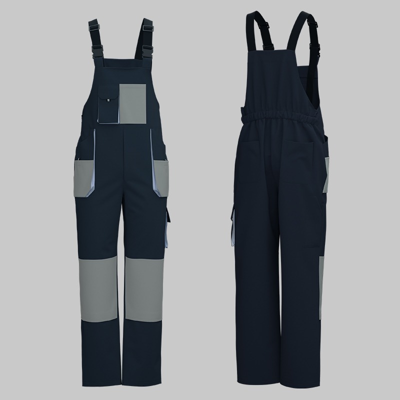 Cotton-like Brushed Multi-Pocket Oxford Reinforced Bib Overalls