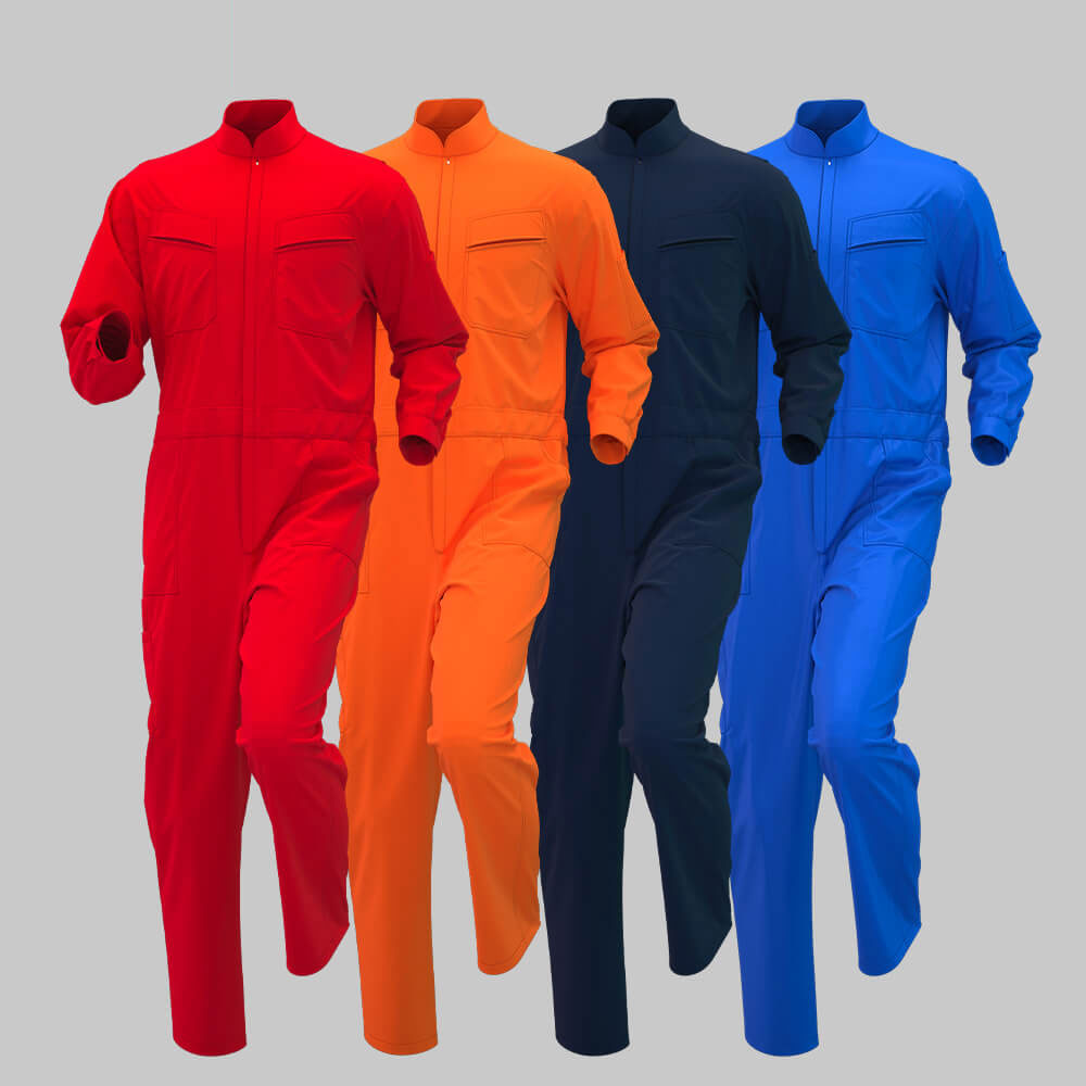 Polyester-cotton stand-up collar coveralls